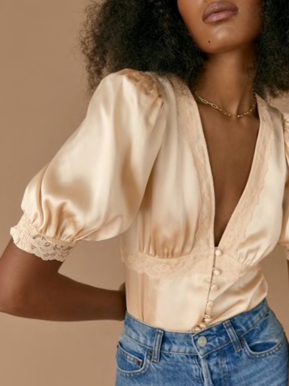 reformation millie silk top almond size 4